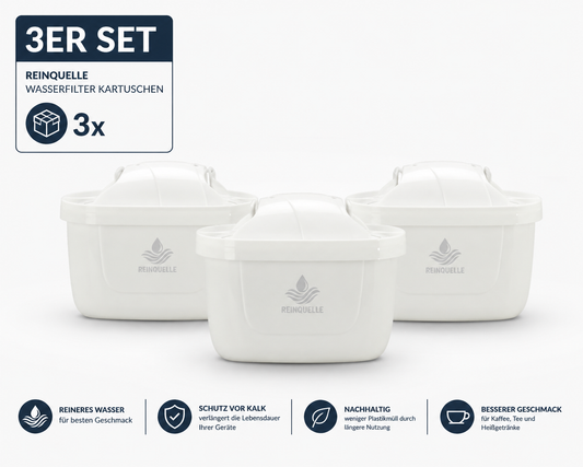 Reinquelle Water Filter Cartridges 3-Pack – Compatible with BRITA MAXTRA+ | Less Limescale & Better Taste